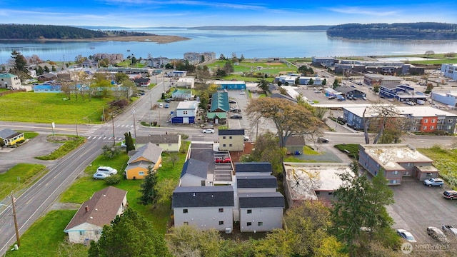 aerial view with a water view