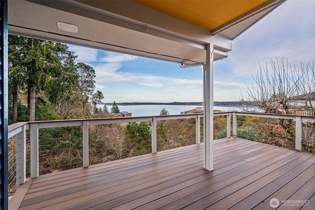 deck with a water view