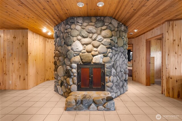 details featuring wooden walls and wooden ceiling