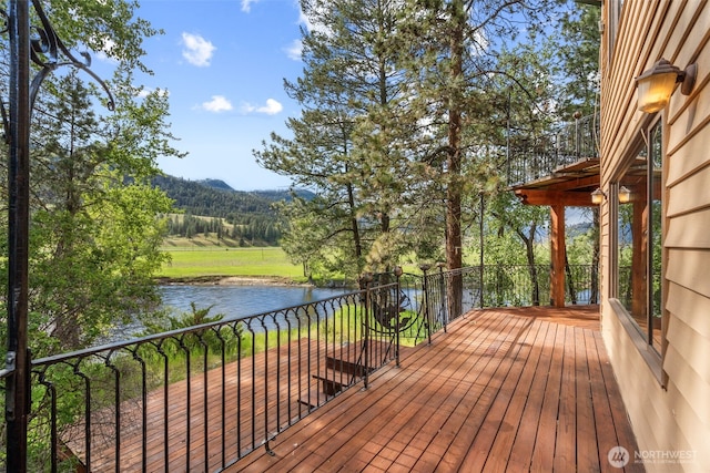 deck with a water view