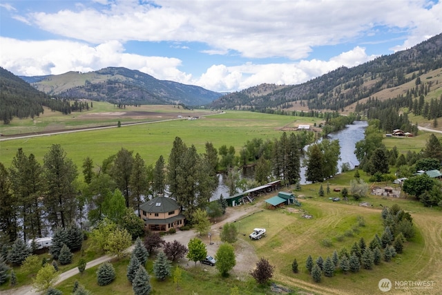 bird's eye view with a rural view and a mountain view