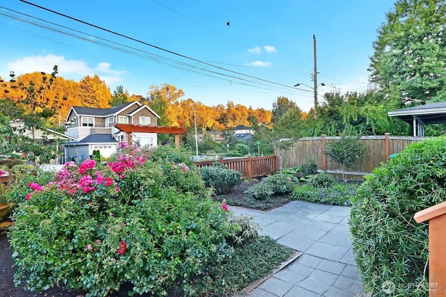 view of yard with a patio area and fence