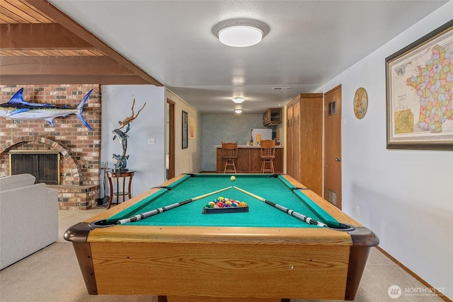 playroom with visible vents, billiards, and carpet flooring