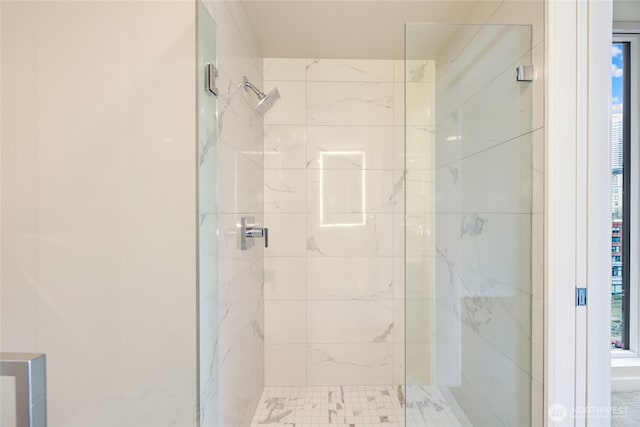 bathroom with a shower stall