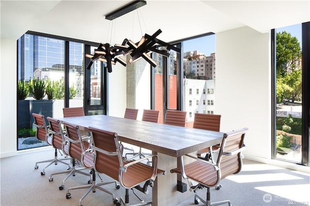 interior space featuring a city view and outdoor dining area