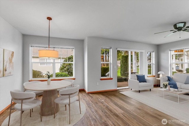 sunroom / solarium featuring plenty of natural light and ceiling fan