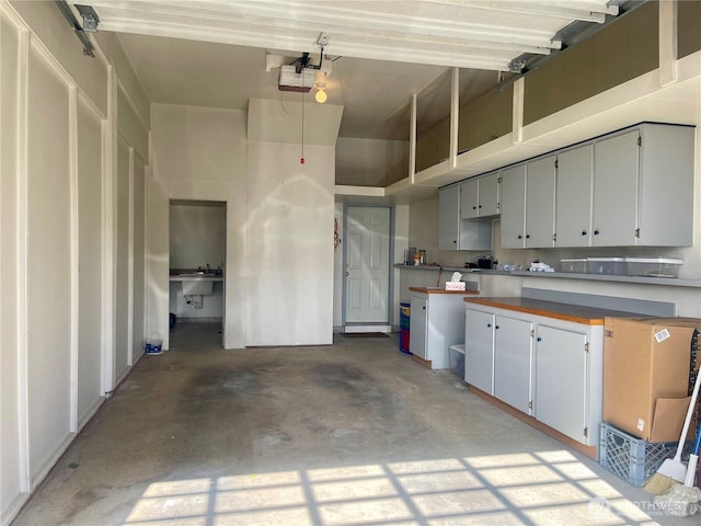 garage featuring a garage door opener and a sink