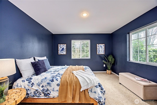 bedroom with baseboards and carpet flooring