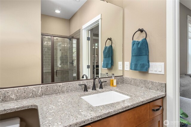 14317 Knoll Park Dr E, Bonney Lake, WA 98391 - bathroom featuring vanity and a stall shower