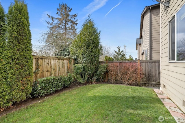 view of yard with a fenced backyard