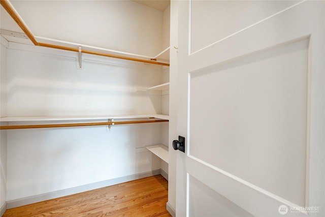 walk in closet with light wood-style flooring