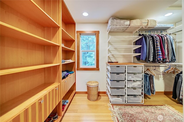 spacious closet with light wood-style flooring