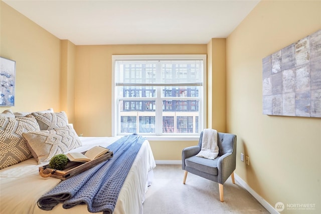 carpeted bedroom with multiple windows and baseboards