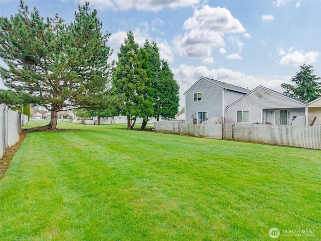 view of yard with a fenced backyard