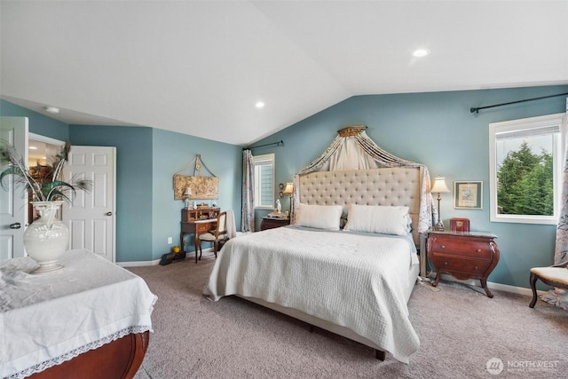 8107 165th Street Ct E, Puyallup, WA 98375 - carpeted bedroom featuring multiple windows, vaulted ceiling, recessed lighting, and baseboards