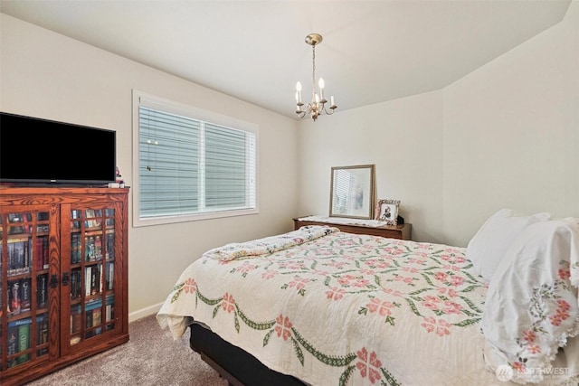 8107 165th Street Ct E, Puyallup, WA 98375 - bedroom featuring baseboards, carpet flooring, and a notable chandelier