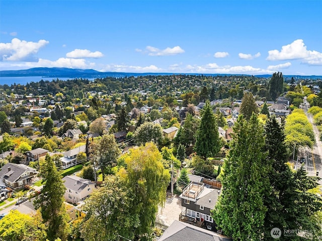 aerial view featuring a mountain view and a residential view