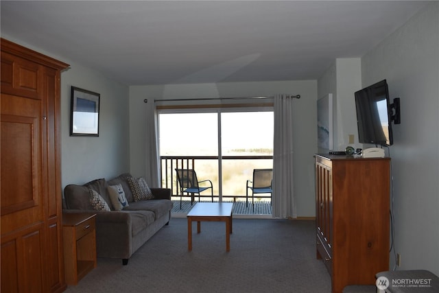 living area with light carpet