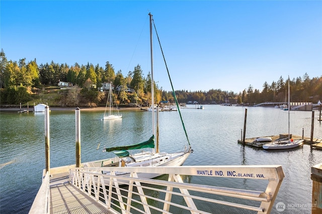 view of dock featuring a water view