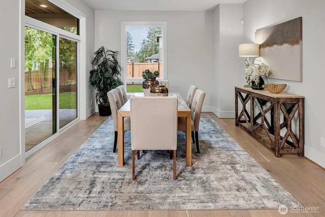 dining room featuring wood finished floors and baseboards