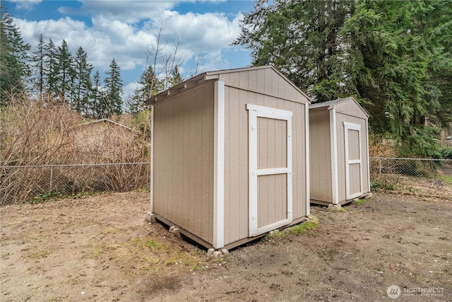 view of shed featuring a fenced backyard