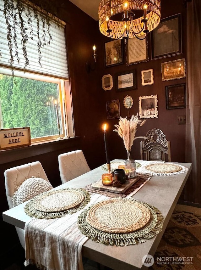 dining room featuring a chandelier