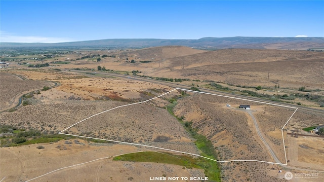 bird's eye view featuring a rural view and a mountain view