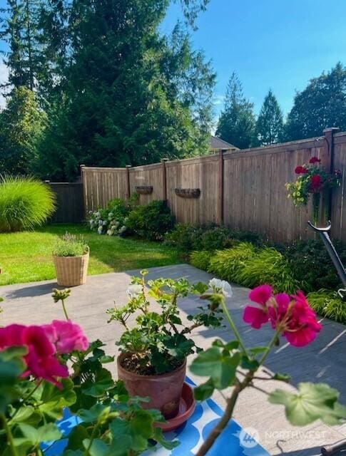 view of yard featuring a patio area and fence