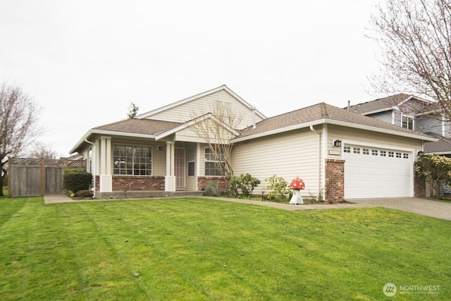 view of front of home with brick siding, driveway, and a front lawn