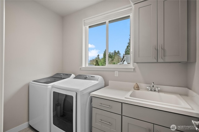 laundry area featuring a sink, cabinet space, and washer and clothes dryer