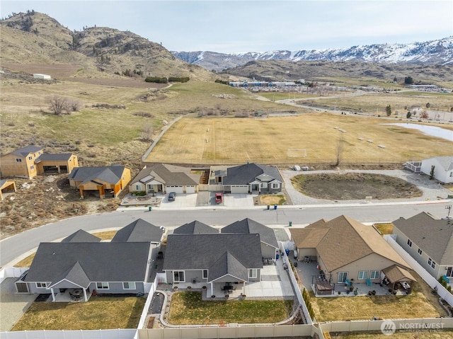 aerial view featuring a residential view and a mountain view