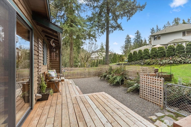 wooden terrace featuring fence