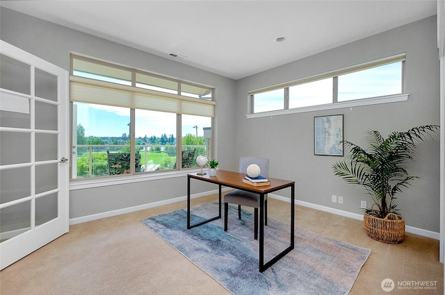 office with carpet, baseboards, and visible vents