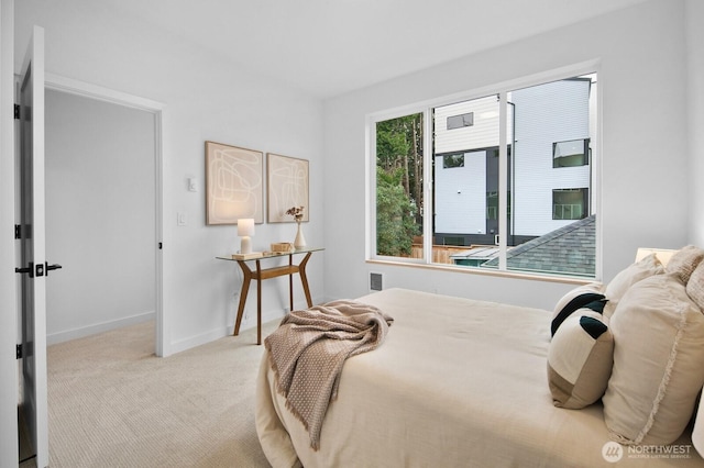 bedroom with baseboards and carpet floors