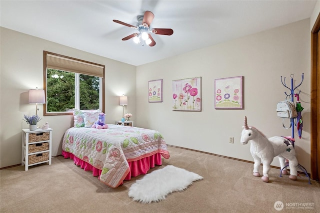 bedroom featuring a ceiling fan and carpet flooring