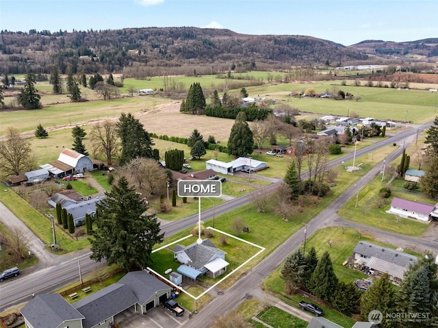 bird's eye view with a rural view and a mountain view