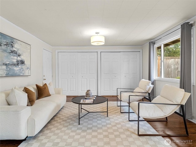 living area featuring light wood-style floors