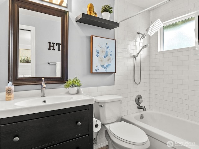 full bathroom with tub / shower combination, toilet, and vanity