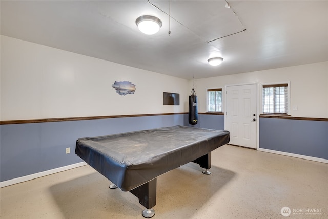 game room with baseboards, attic access, and pool table