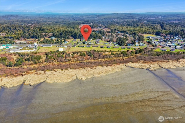 aerial view featuring a forest view