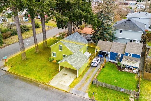 aerial view with a residential view