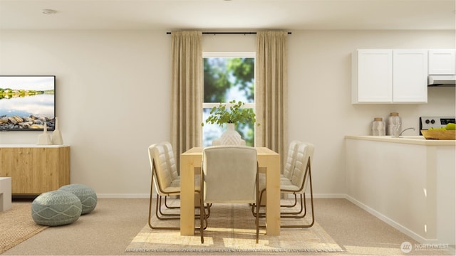 dining room featuring baseboards and carpet floors