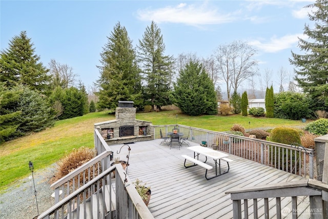 6084 Gartin Pl, Sedro Woolley, WA 98284 - deck with an outdoor stone fireplace and a yard
