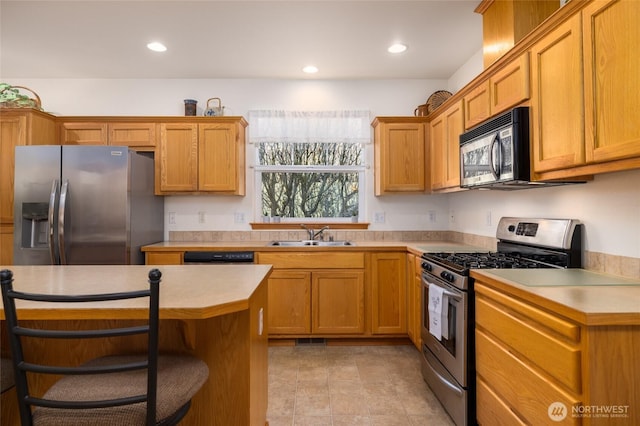 kitchen with a sink, appliances with stainless steel finishes, and light countertops