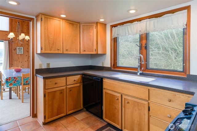 239 Shoreland Dr, Lopez Island, WA 98261 - kitchen featuring dishwasher, dark countertops, light tile patterned floors, and a sink
