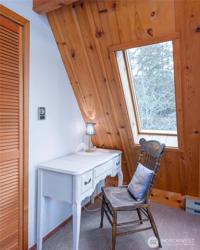 239 Shoreland Dr, Lopez Island, WA 98261 - office area with wooden walls and carpet floors