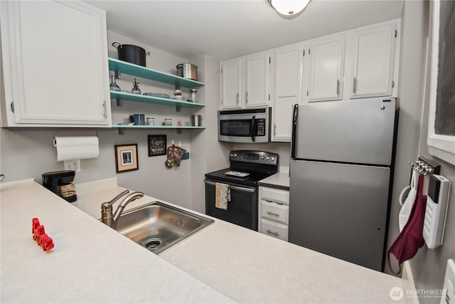 kitchen featuring a sink, stainless steel appliances, and white cabinets