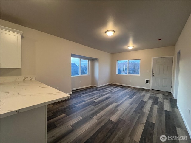 interior space with visible vents, baseboards, and dark wood-style floors