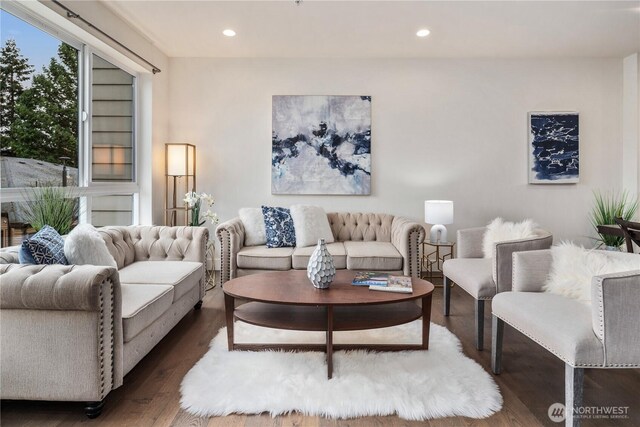 living area featuring recessed lighting and wood finished floors