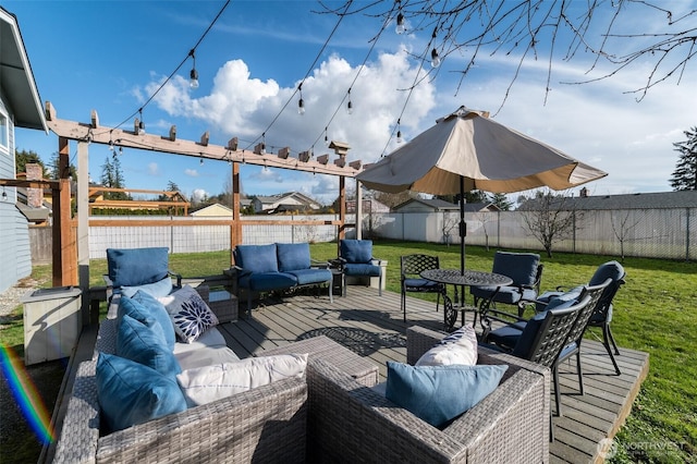 view of patio / terrace featuring an outdoor hangout area and a fenced backyard